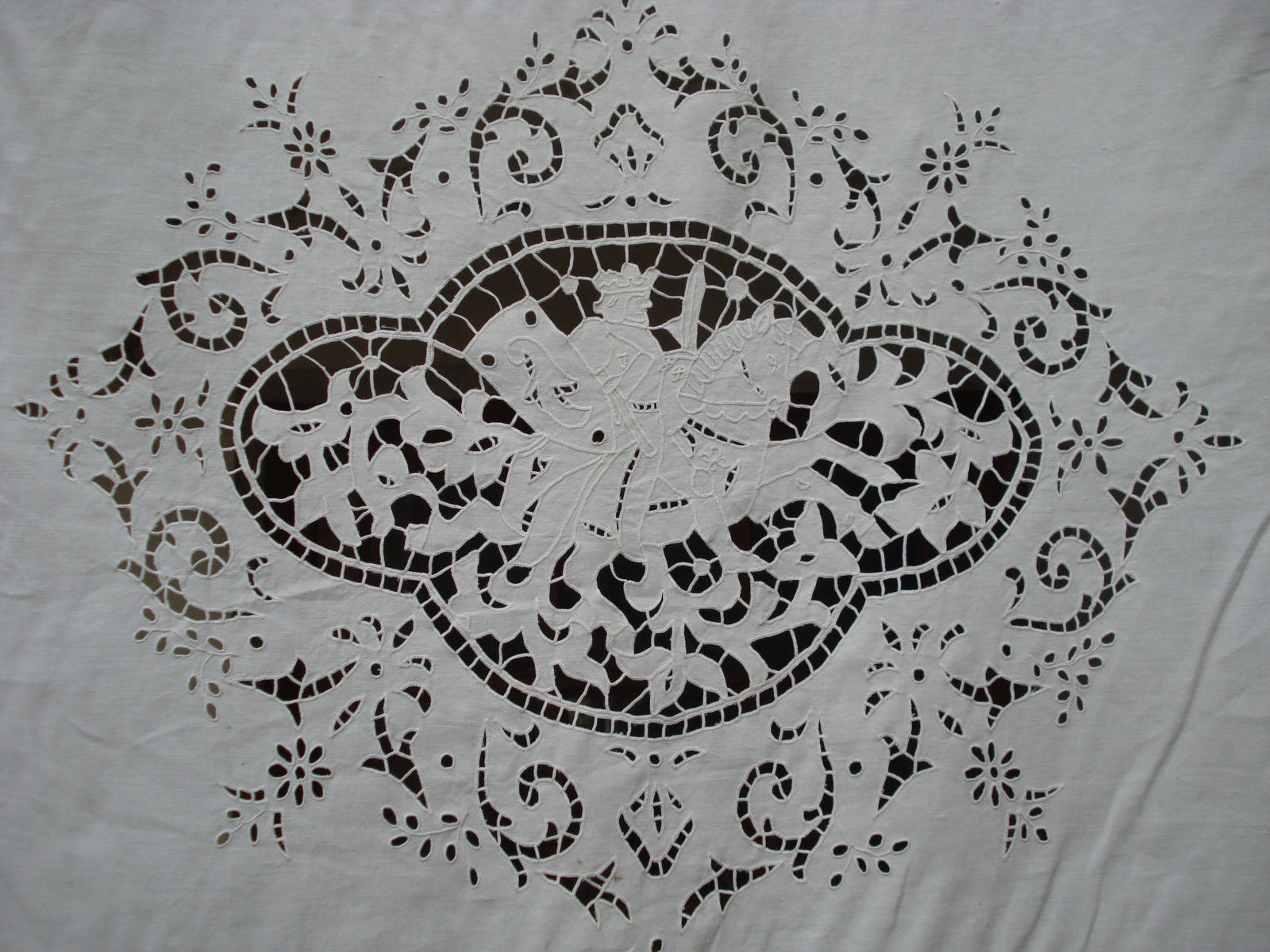 antique french handmade lace + Richelieu embroidery curtain - the king's hunting