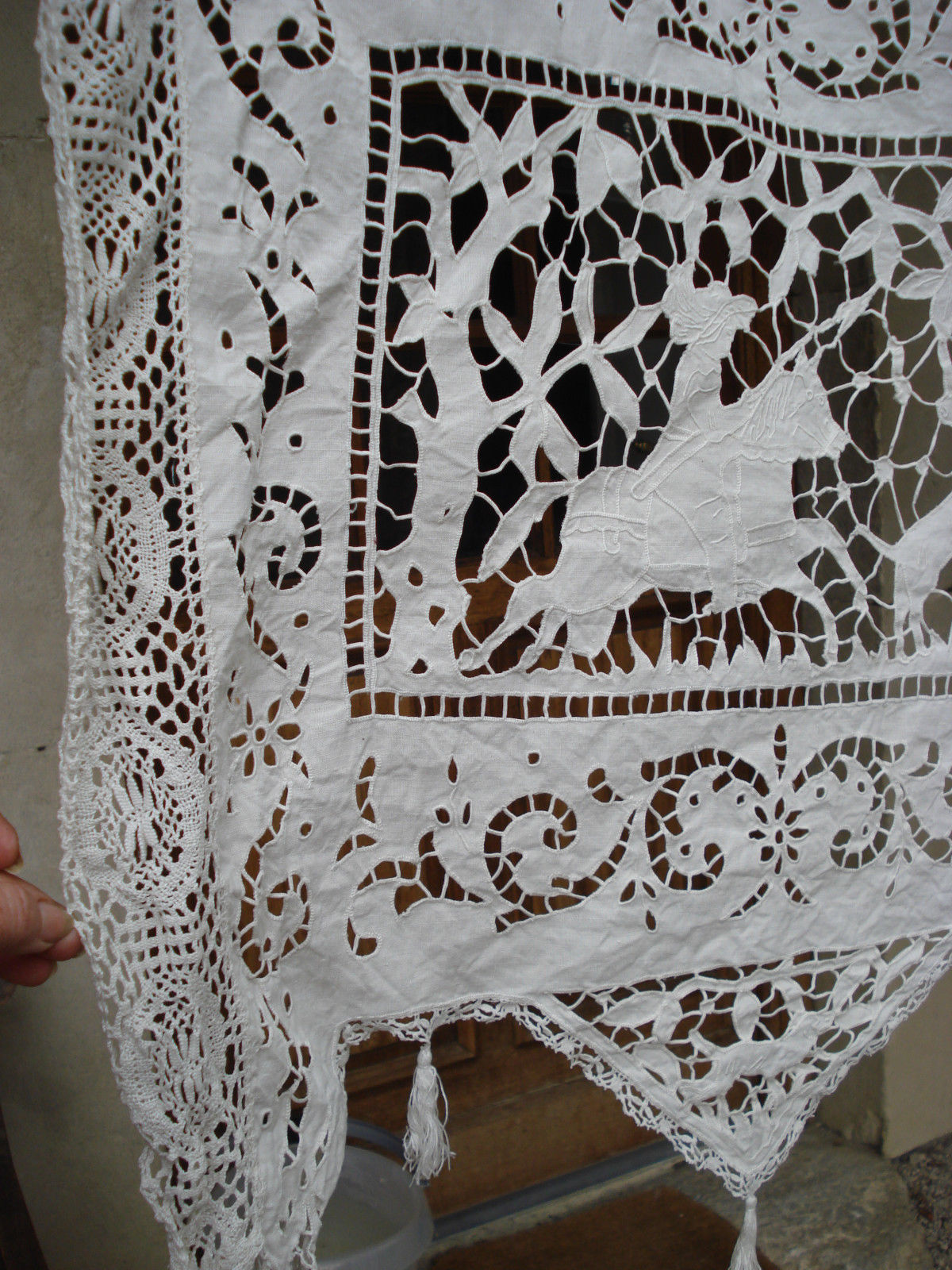 antique french handmade lace + Richelieu embroidery curtain - the king's hunting