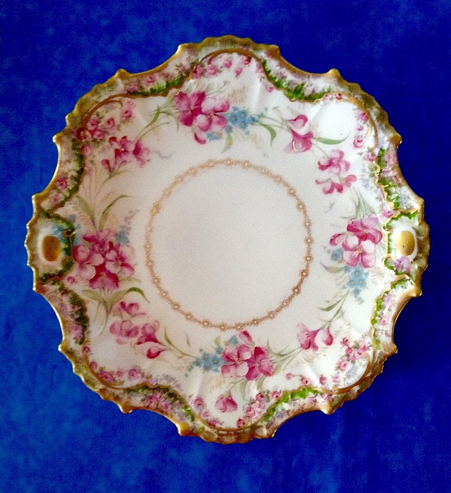 Lovely LIMOGES FRANCE CORONET Hand Painted 7" Plate Floral Pink Flowers Gold Rim