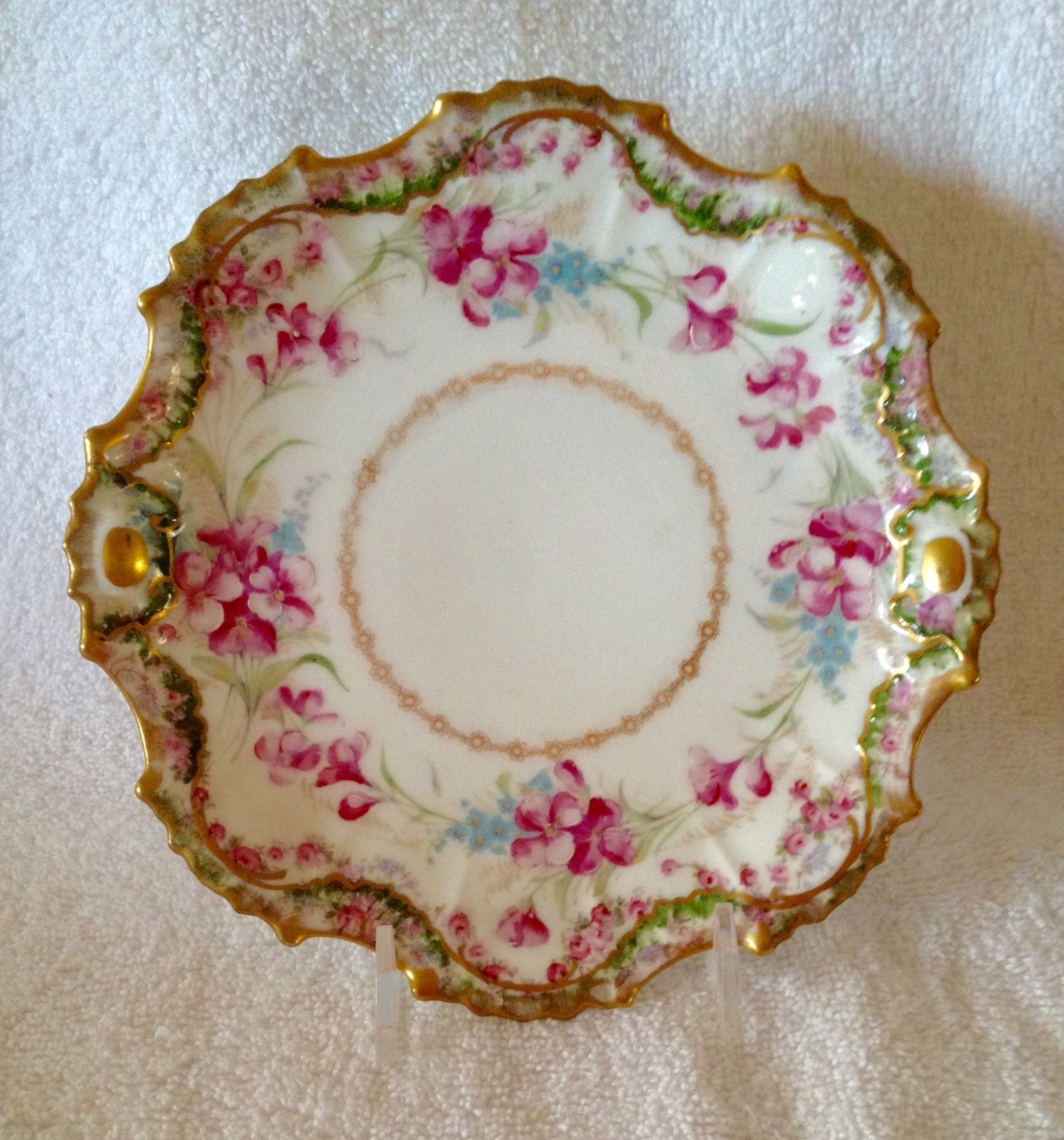 Lovely LIMOGES FRANCE CORONET Hand Painted 7" Plate Floral Pink Flowers Gold Rim