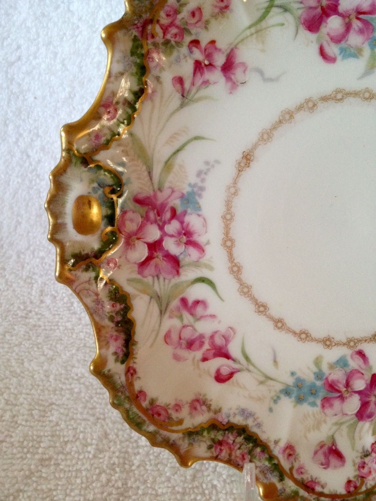 Lovely LIMOGES FRANCE CORONET Hand Painted 7" Plate Floral Pink Flowers Gold Rim