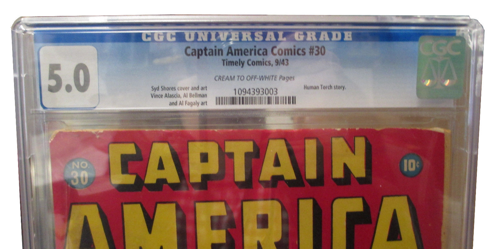 Captain America Comics #30 CGC Graded 5.0 Very Good/Fine Human Torch Story-1943