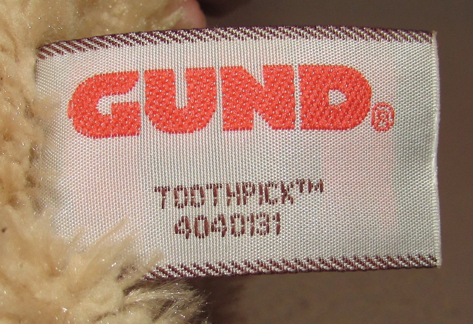 Light Brown Gund Teddy Bear Plush Toy, Named Toothpick, Pre-owned 16", childs