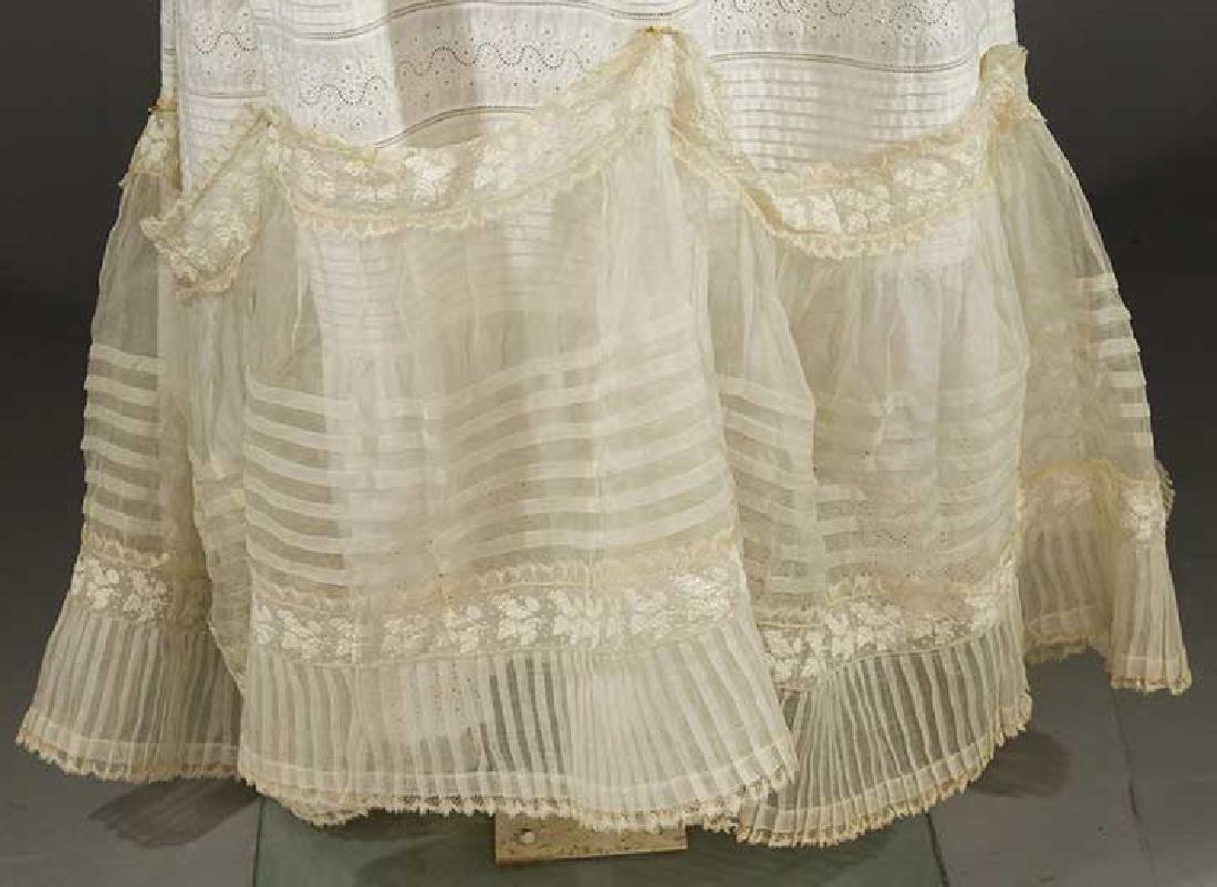 Antique victorian Edwardian ORGANDY embroidered trim flounce lace dress 1860s