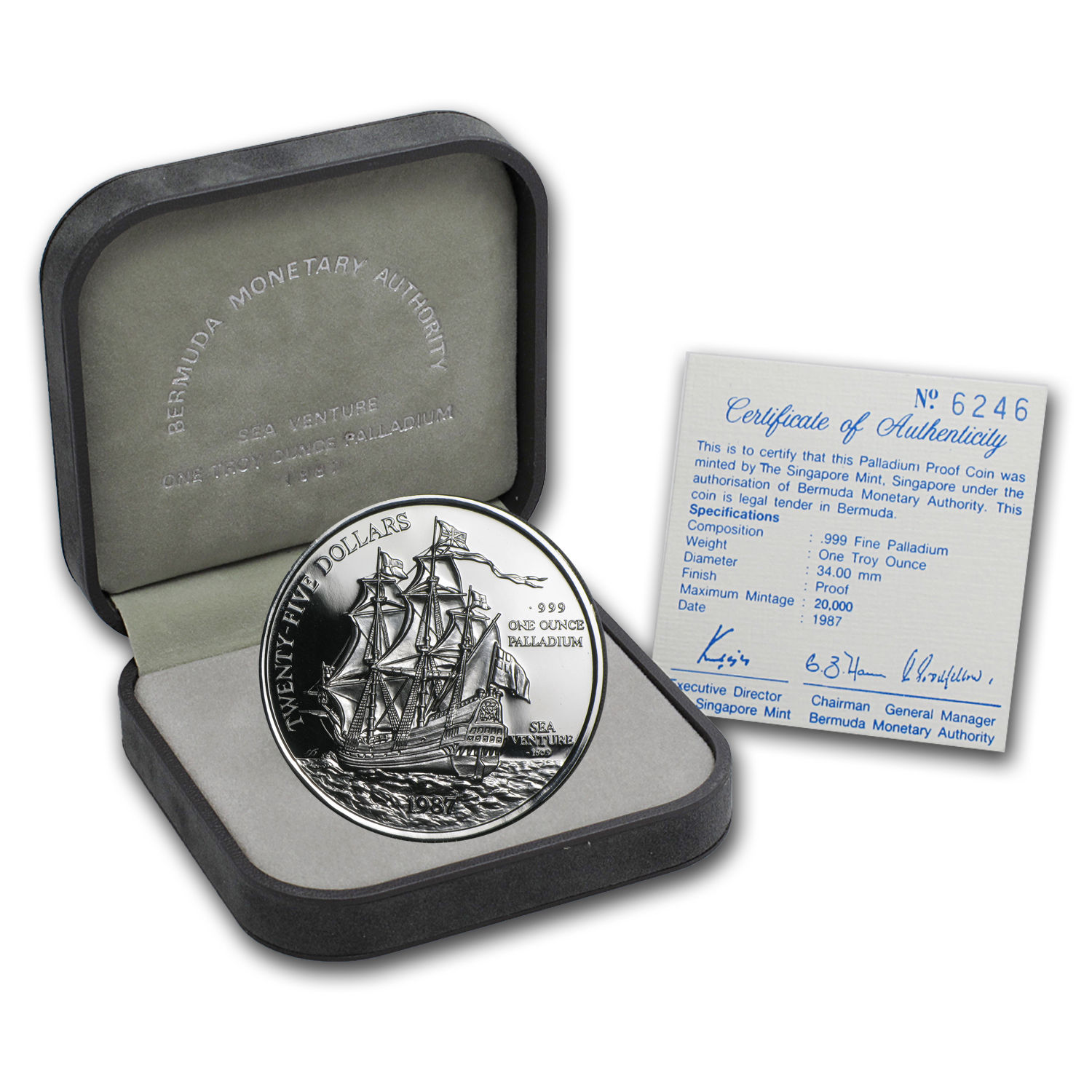 1987 Bermuda 1 oz Palladium Sea Venture Proof (w/Box & COA) - SKU #85735