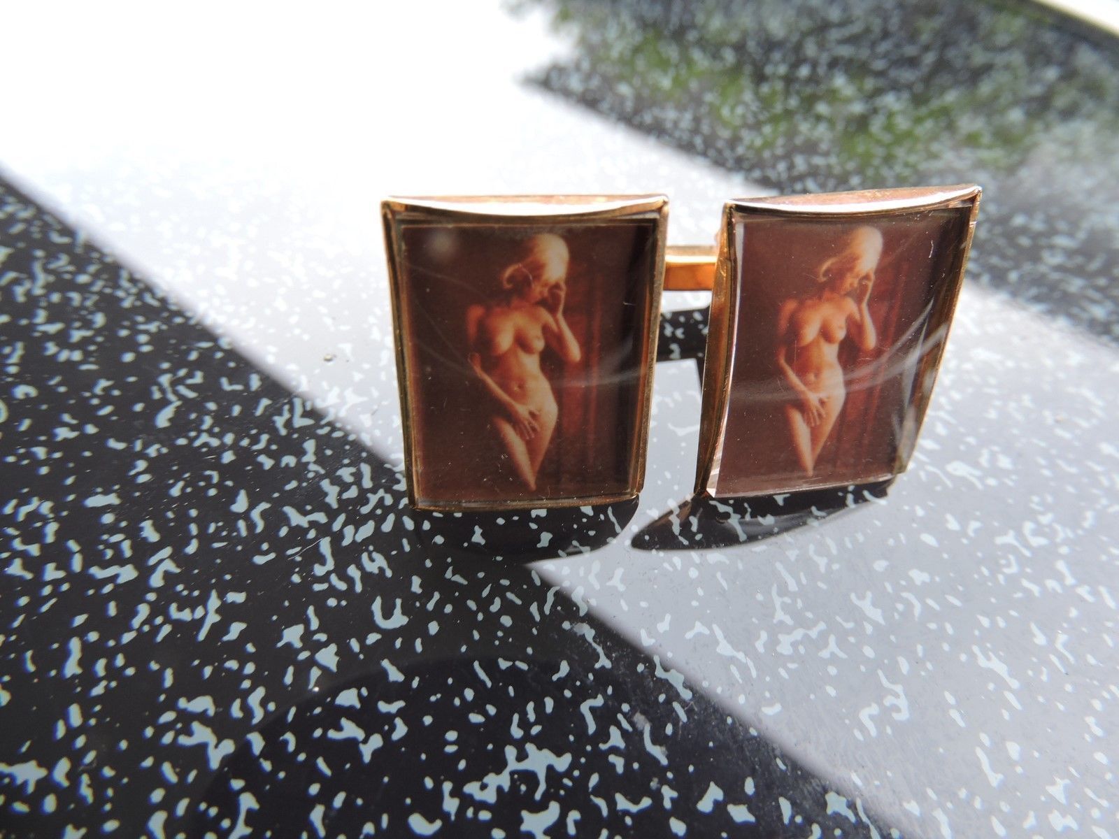 Vintage french cufflinks mid century eroric nude woman RARE playboy