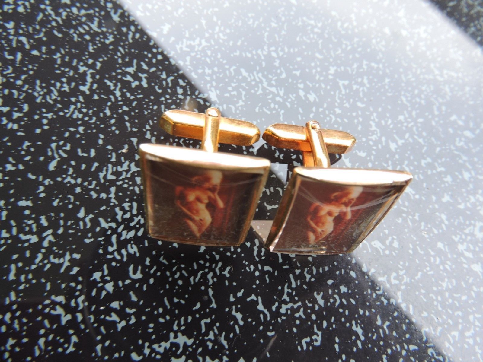 Vintage french cufflinks mid century eroric nude woman RARE playboy