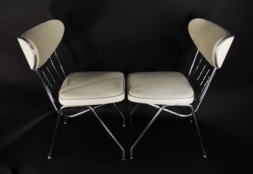 Set of 2 Vintage Mid Century Modern Brody Vinyl Seat Chrome Metal Dining Chairs