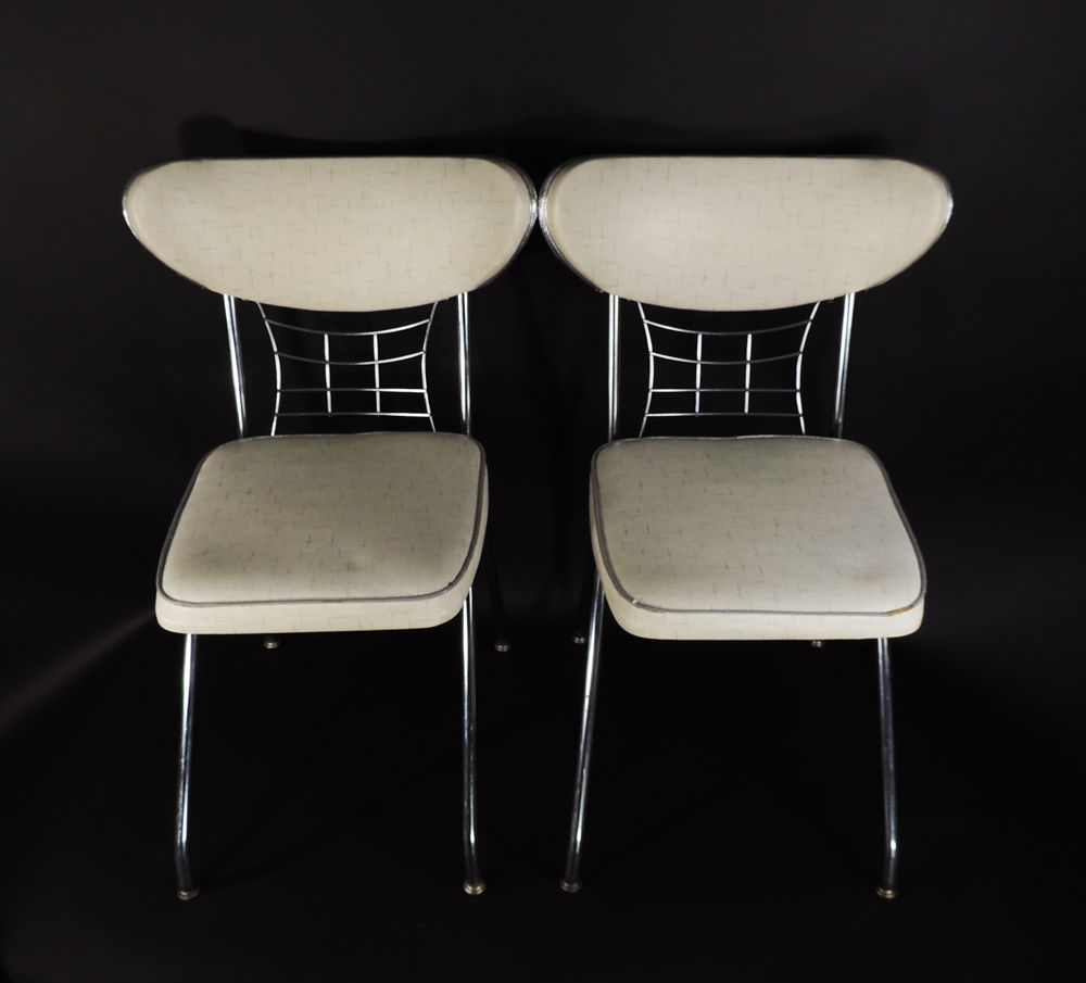 Set of 2 Vintage Mid Century Modern Brody Vinyl Seat Chrome Metal Dining Chairs