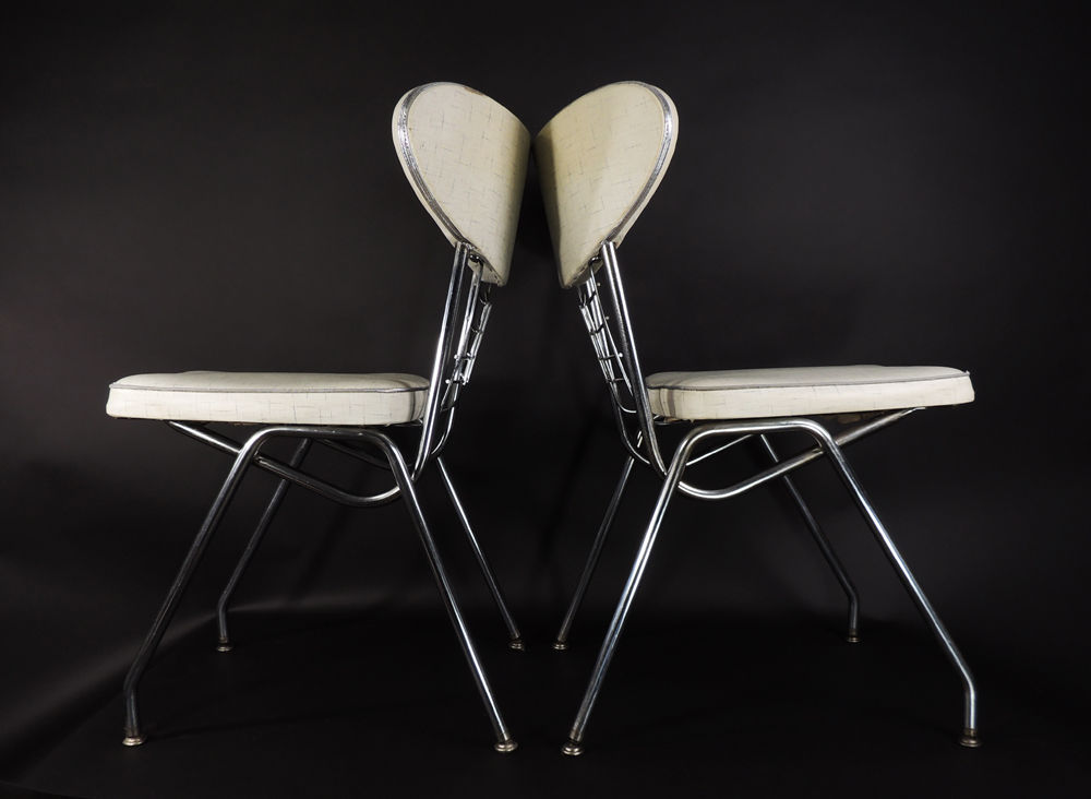 Set of 2 Vintage Mid Century Modern Brody Vinyl Seat Chrome Metal Dining Chairs