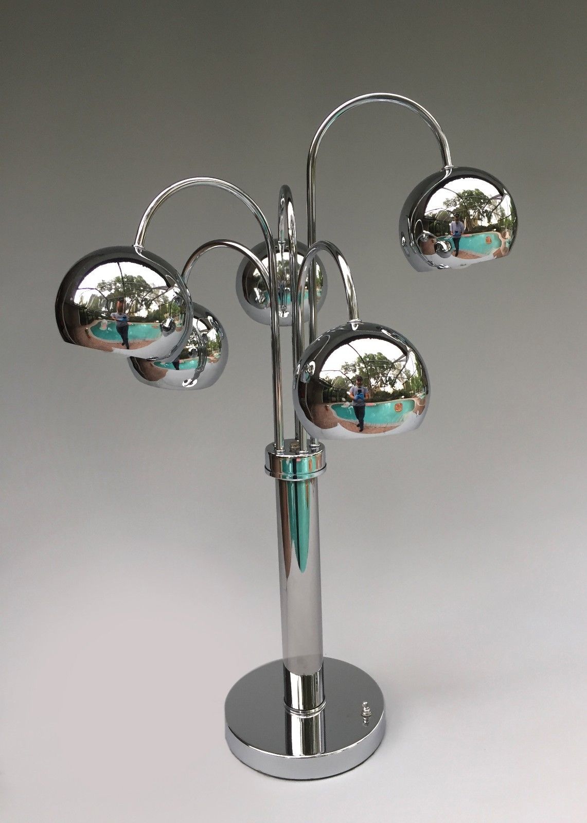 Vintage Mid Century Modern Waterfall Lamp - Five Globe Eyeball Lamp - Chrome