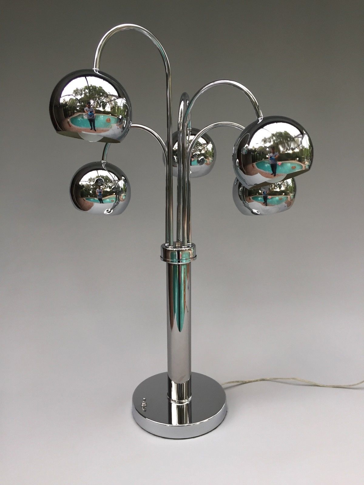 Vintage Mid Century Modern Waterfall Lamp - Five Globe Eyeball Lamp - Chrome