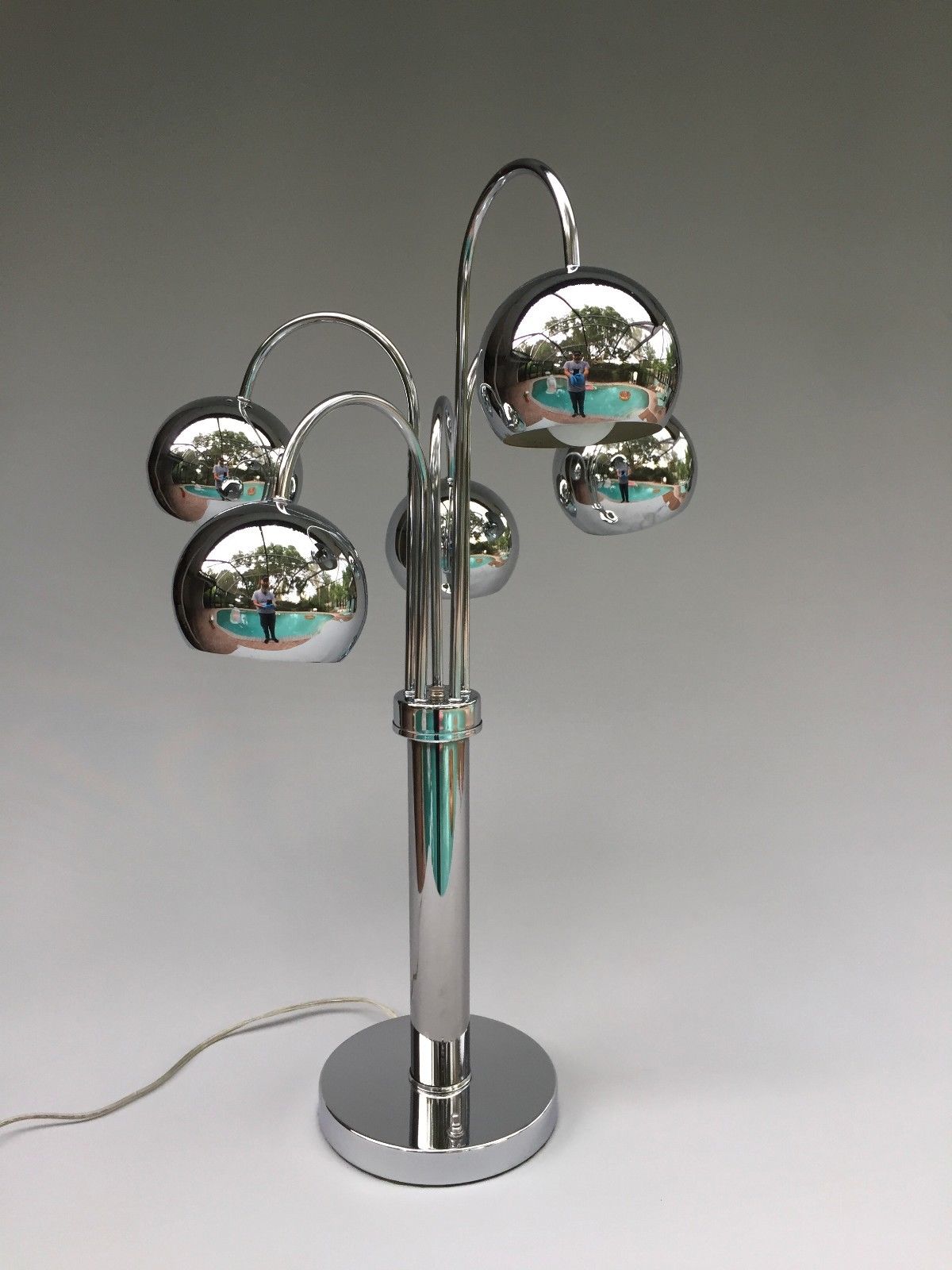 Vintage Mid Century Modern Waterfall Lamp - Five Globe Eyeball Lamp - Chrome