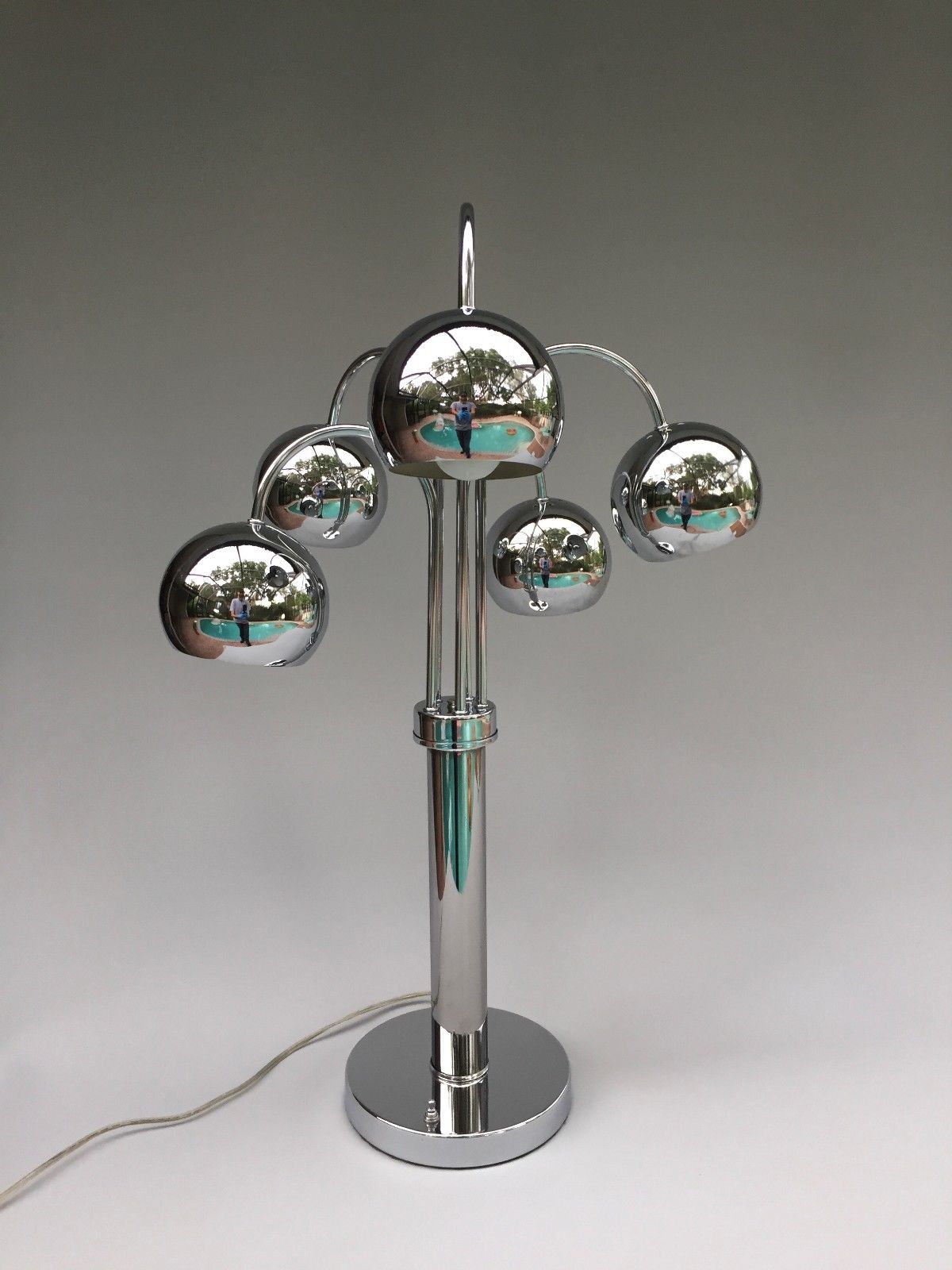 Vintage Mid Century Modern Waterfall Lamp - Five Globe Eyeball Lamp - Chrome