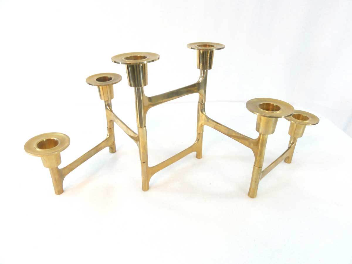 Vtg Mid Century Scandinavian Brass Folding 6-Arm Articulated Candle Holder