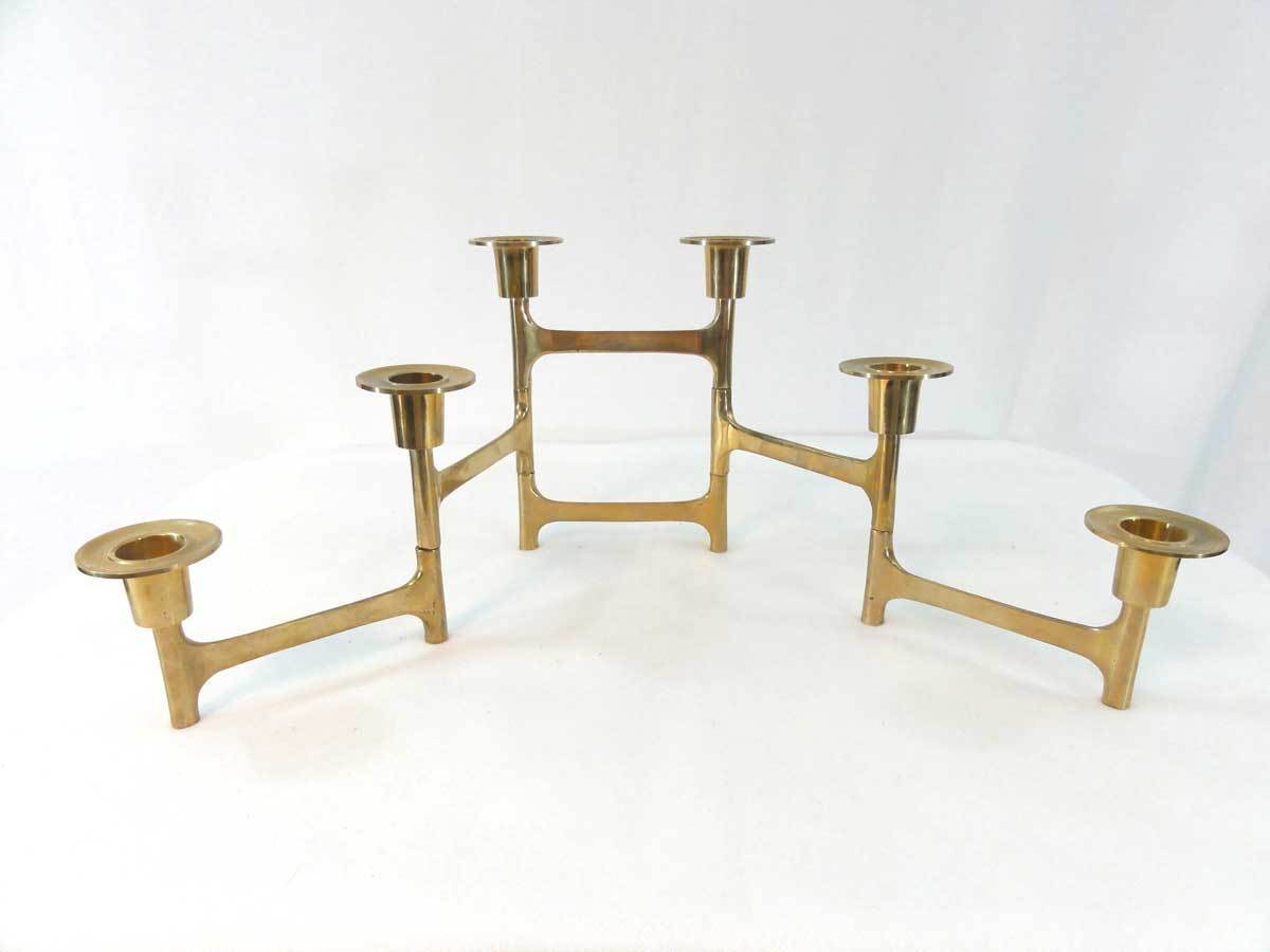 Vtg Mid Century Scandinavian Brass Folding 6-Arm Articulated Candle Holder