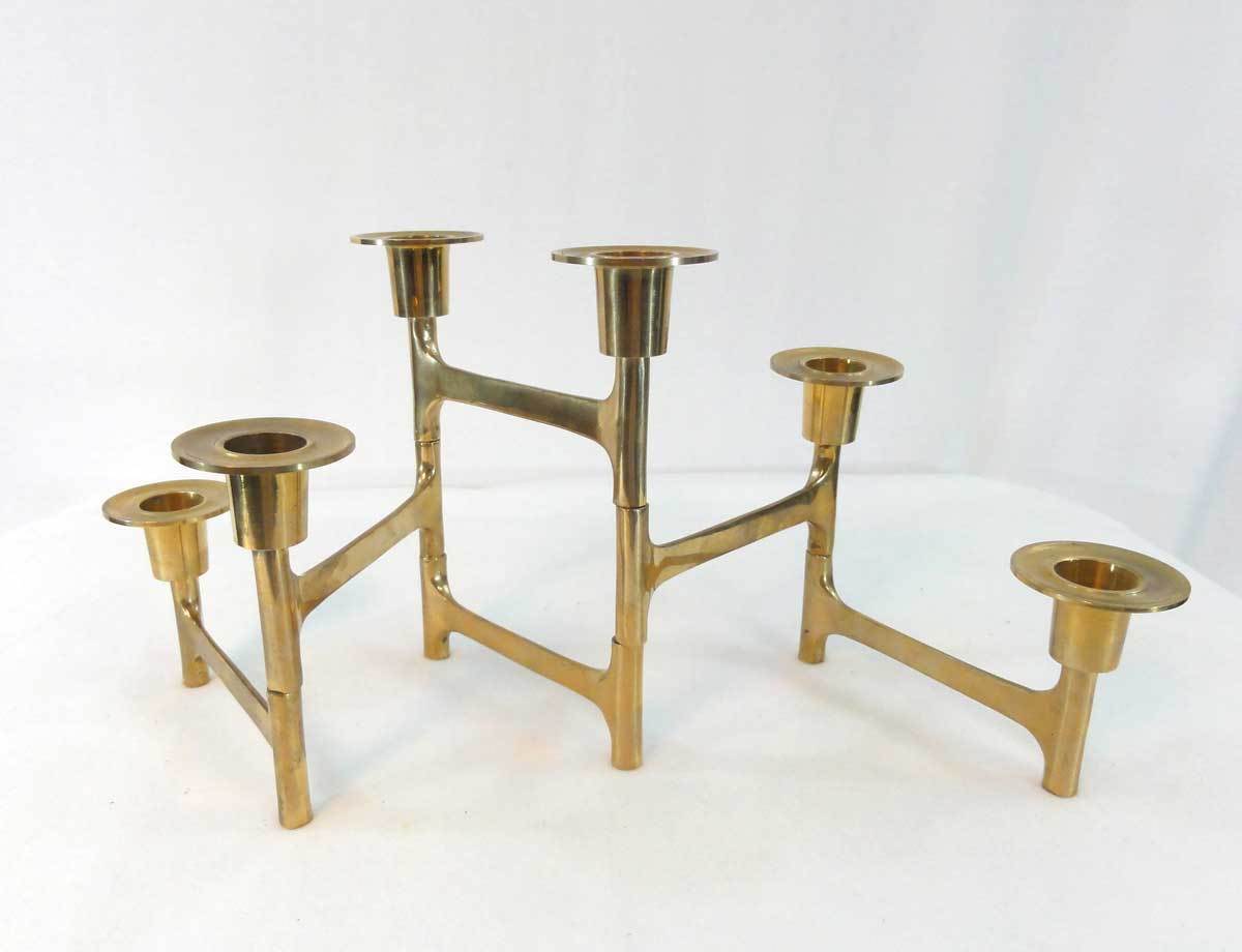 Vtg Mid Century Scandinavian Brass Folding 6-Arm Articulated Candle Holder