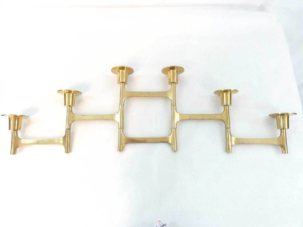 Vtg Mid Century Scandinavian Brass Folding 6-Arm Articulated Candle Holder