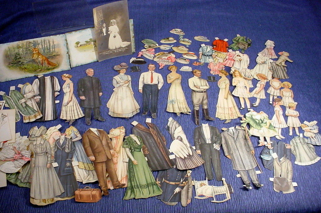 Vintage Paper Doll Collection Dolls And Clothes And Accessories & Postcard