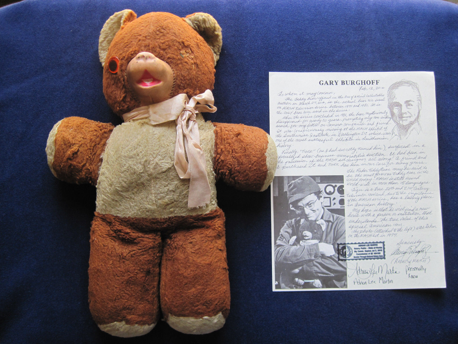 GARY BURGHOFF RADAR'S ORIGINAL TEDDY BEAR 'TIGER' Used on MASH TV SERIES wi Doc.