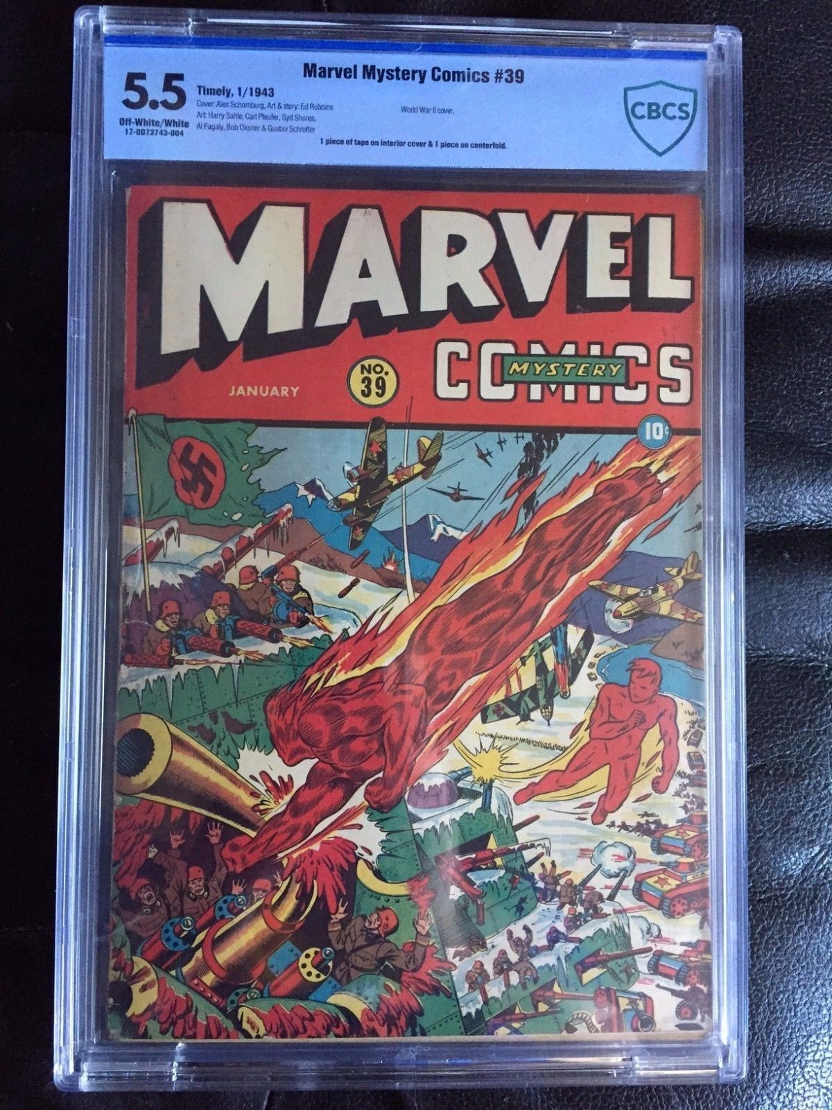 MARVEL MYSTERY COMICS #39 CBCS FN- 5.5; OW-W; scarce! Schomburg WWII Nazi cover!