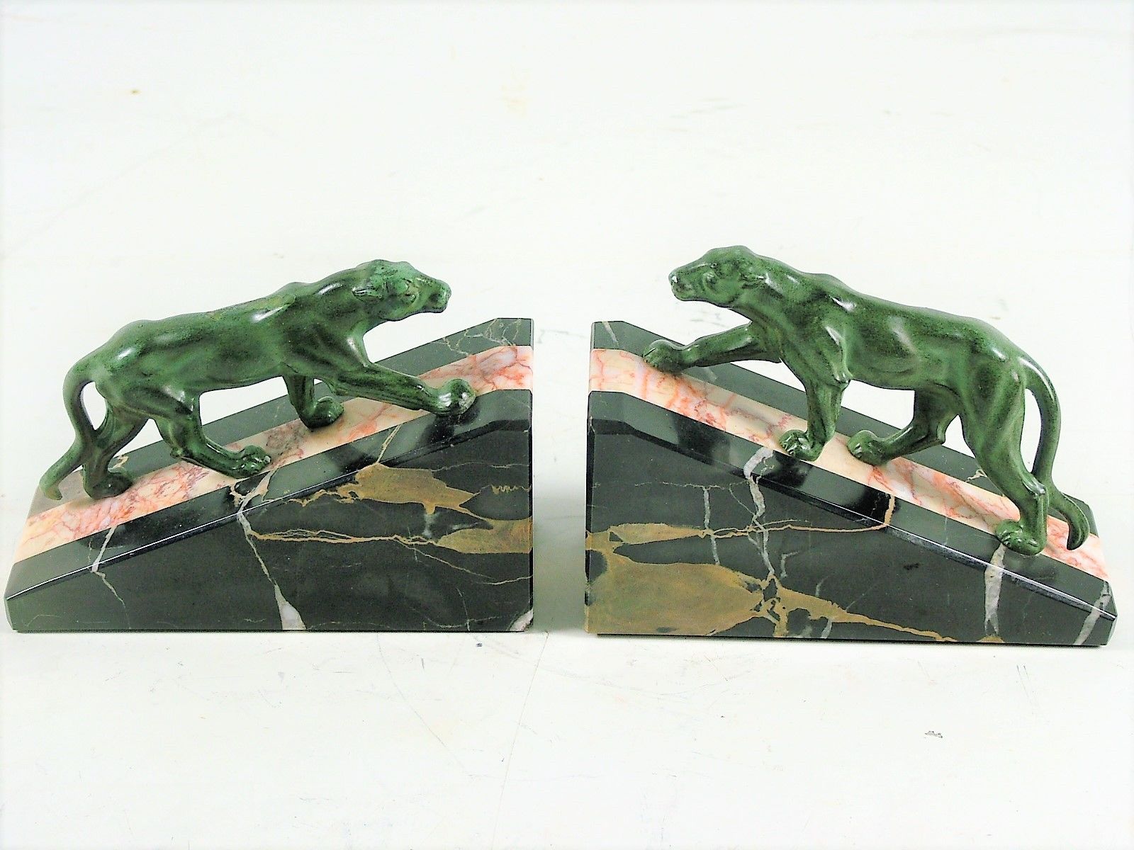 Pair of French Art Deco Prowling Panther Bookends c1925