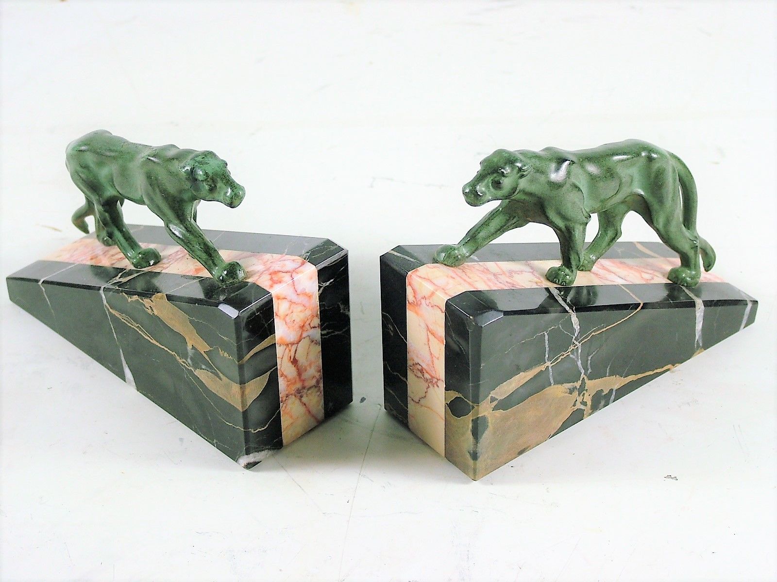 Pair of French Art Deco Prowling Panther Bookends c1925