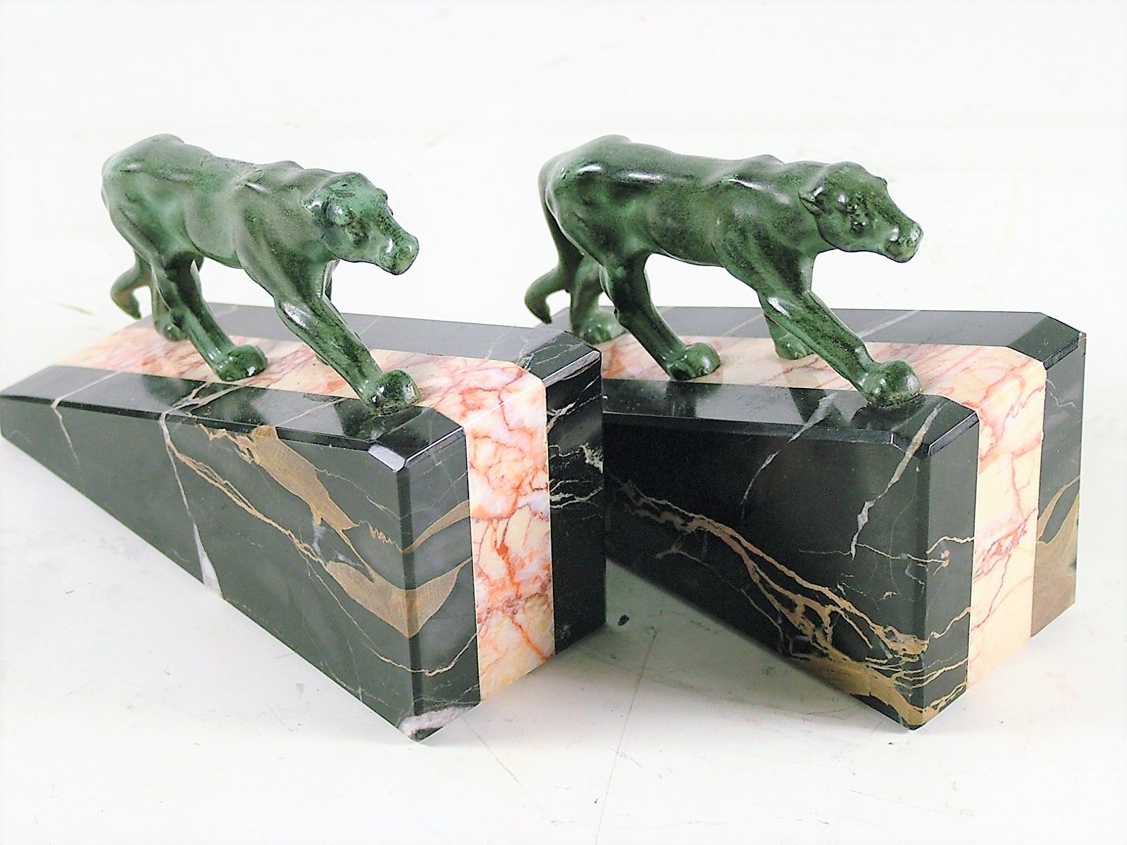 Pair of French Art Deco Prowling Panther Bookends c1925