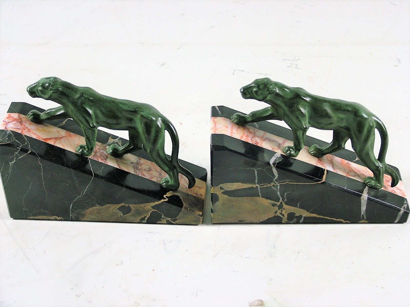 Pair of French Art Deco Prowling Panther Bookends c1925