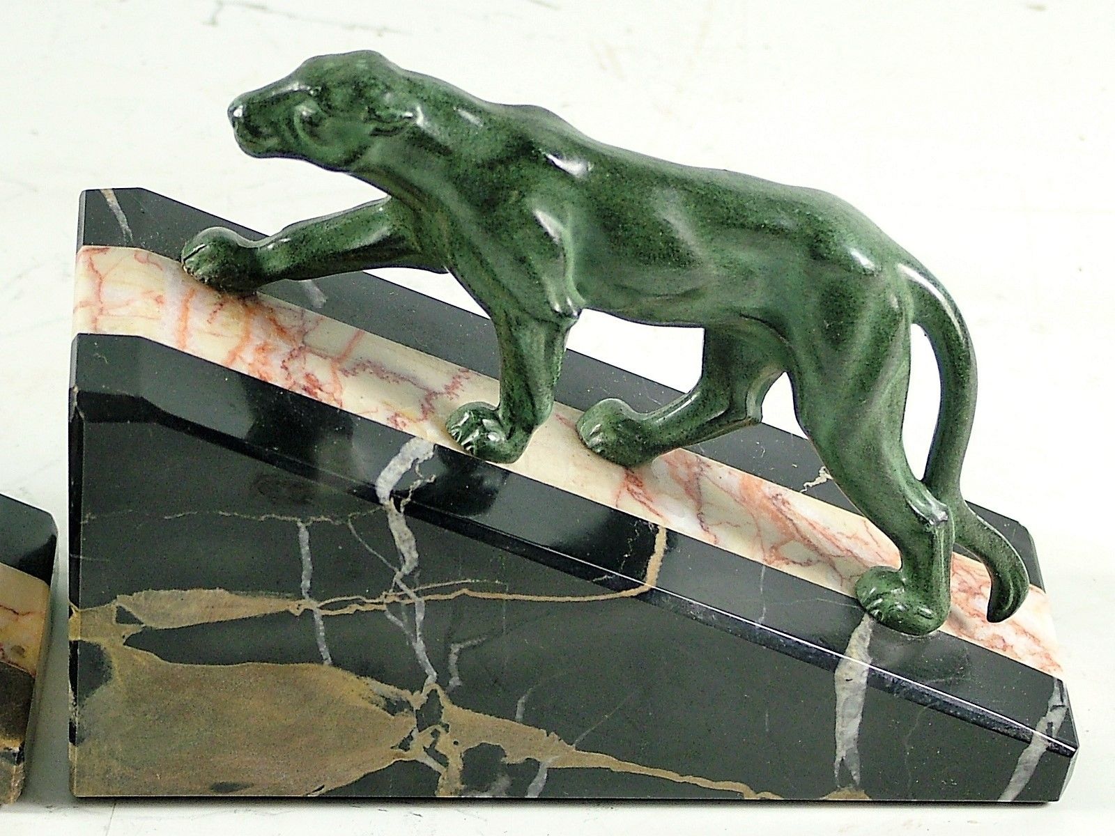 Pair of French Art Deco Prowling Panther Bookends c1925