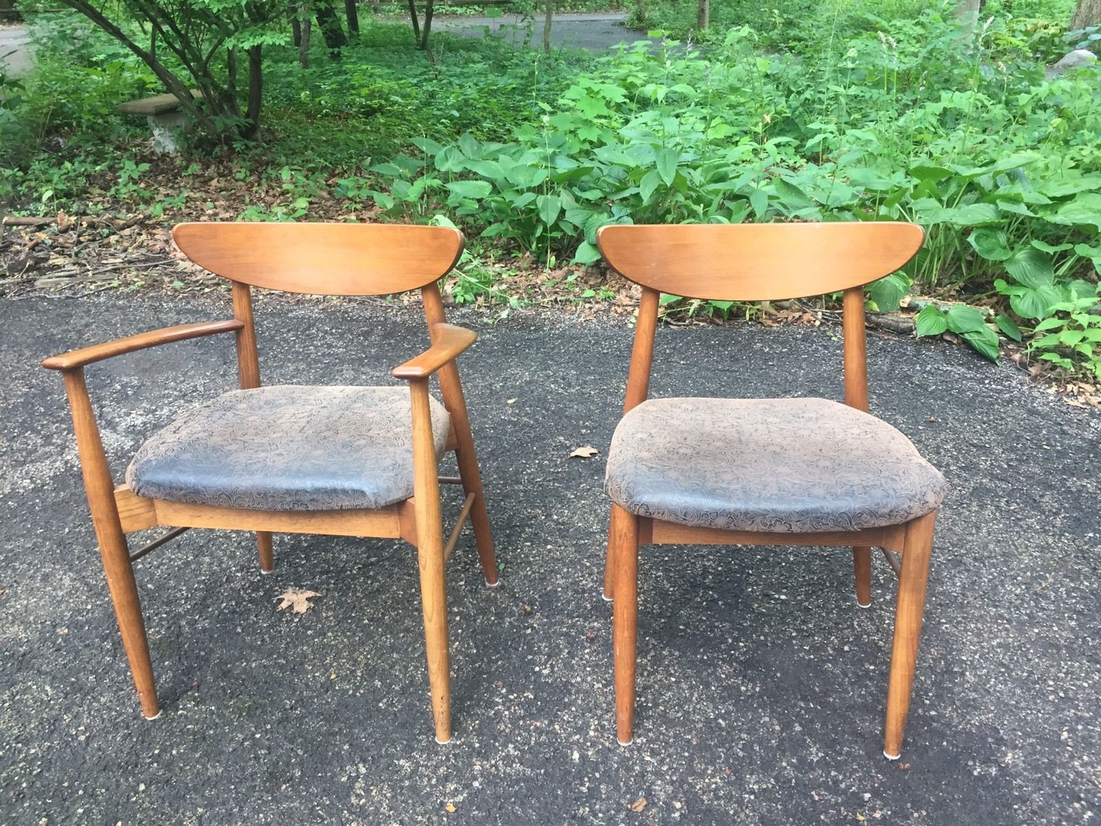 Pair Set 2 Danish Modern Teak? Dining Chairs Mid Century Side Arm