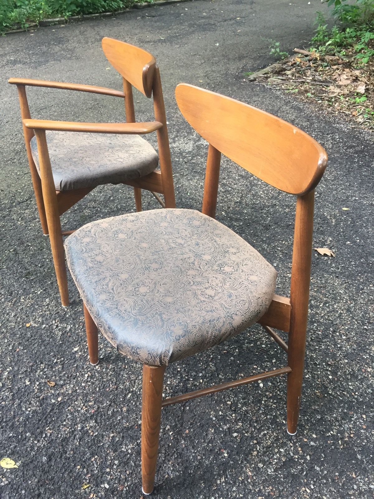 Pair Set 2 Danish Modern Teak? Dining Chairs Mid Century Side Arm