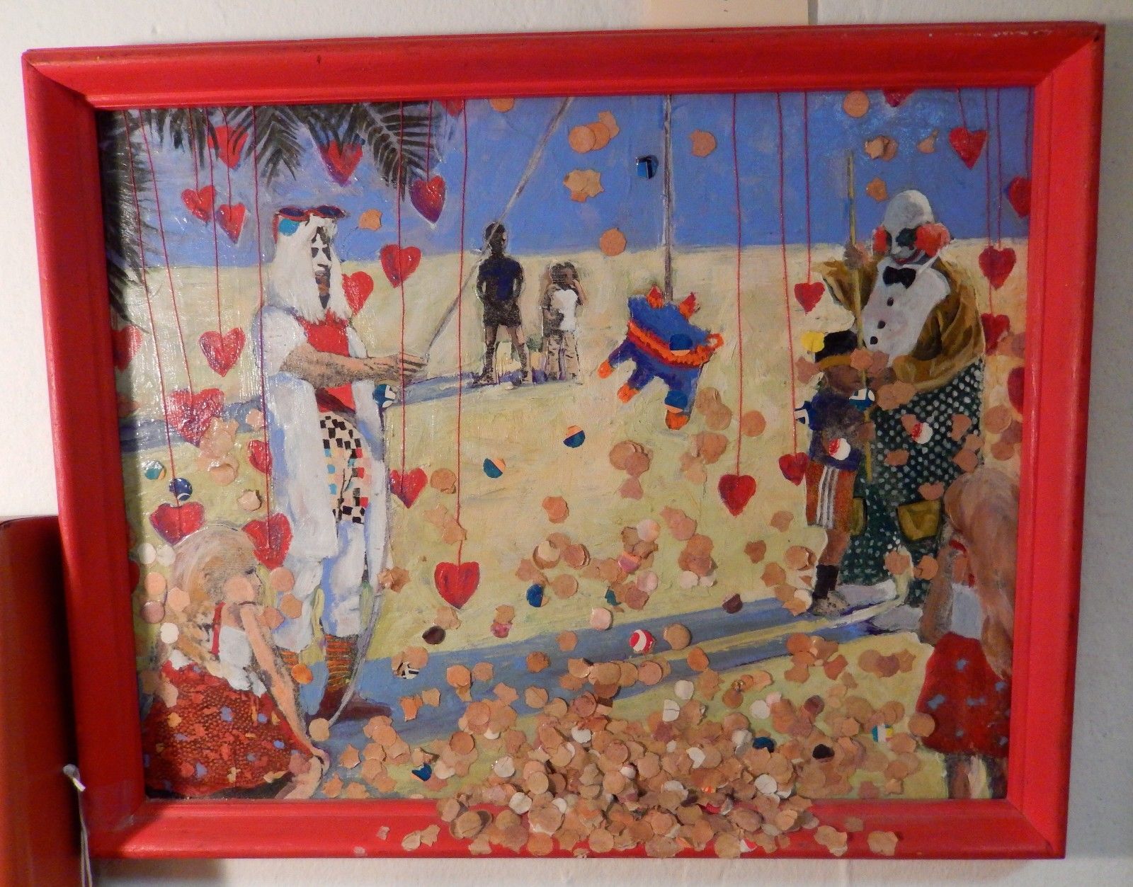 UNUSUAL ORIGINAL MIXED MEDIA PAINTING BY DAVID MOORE VALENTINE'S DAY PICNIC