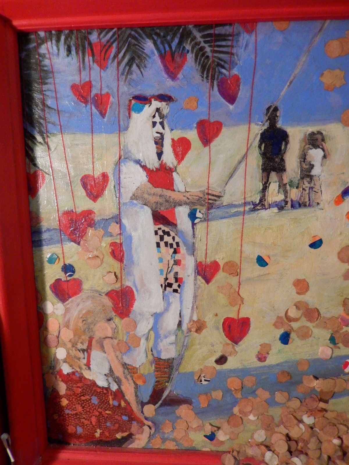 UNUSUAL ORIGINAL MIXED MEDIA PAINTING BY DAVID MOORE VALENTINE'S DAY PICNIC