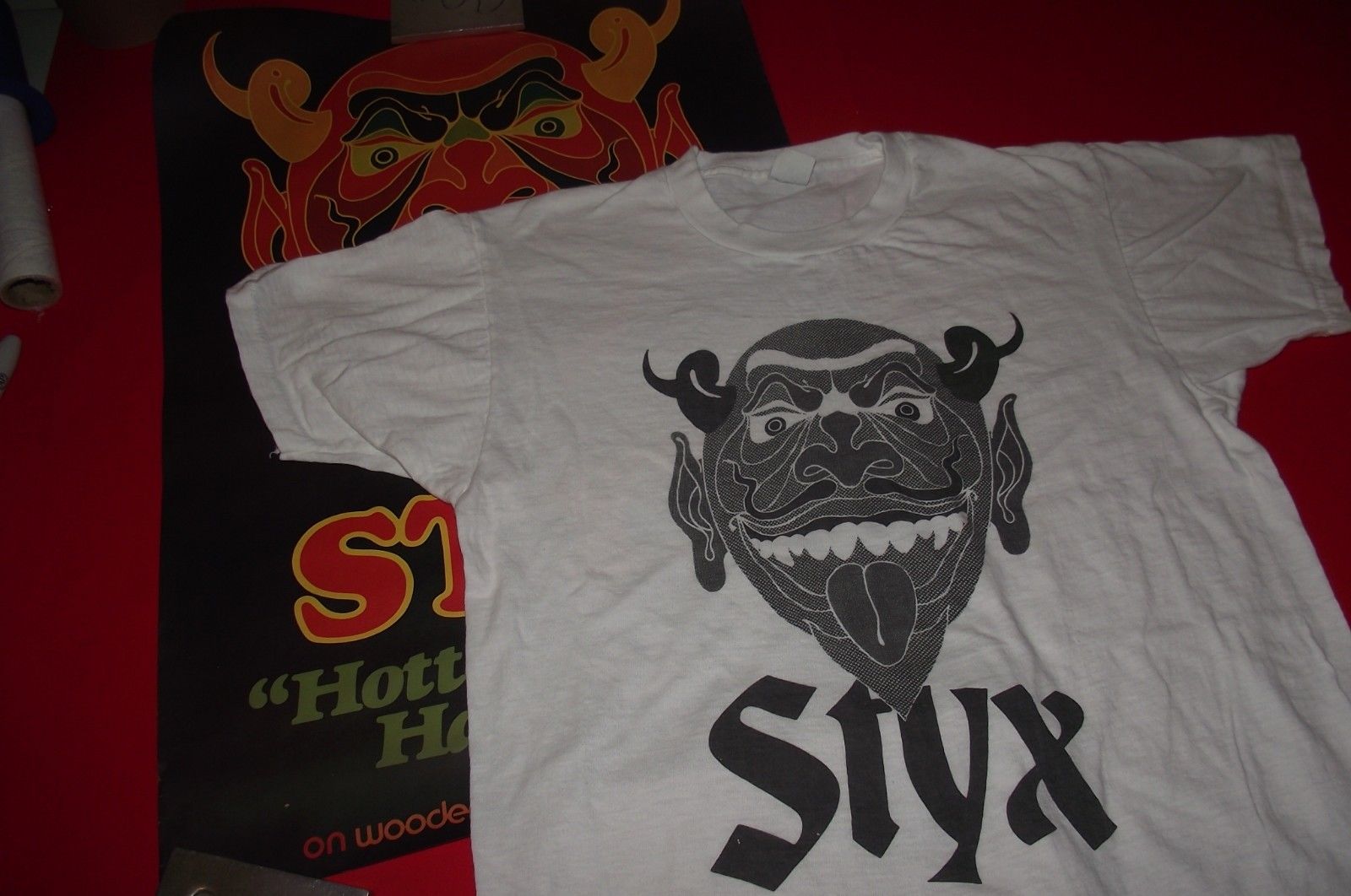 vintage STYX DEBUT original 1972 WOODEN NICKEL  promo T-SHIRT LARGE AND POSTER