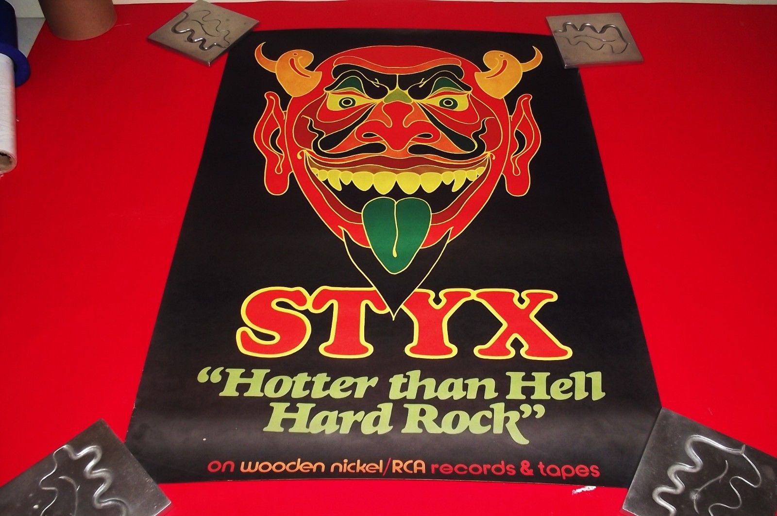 vintage STYX DEBUT original 1972 WOODEN NICKEL  promo T-SHIRT LARGE AND POSTER