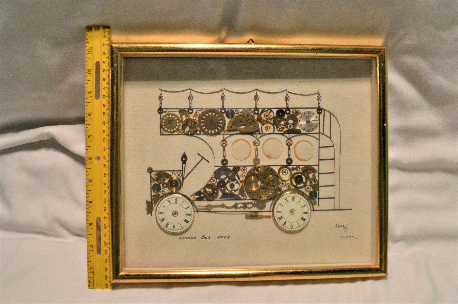 L. Kersh of London Framed & Signed Horological Collage "London Bus 1918"