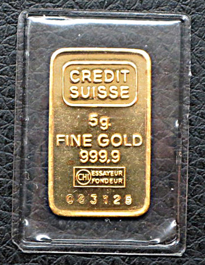 5 gram - Credit Suisse - 999.9 Fine Gold Bar