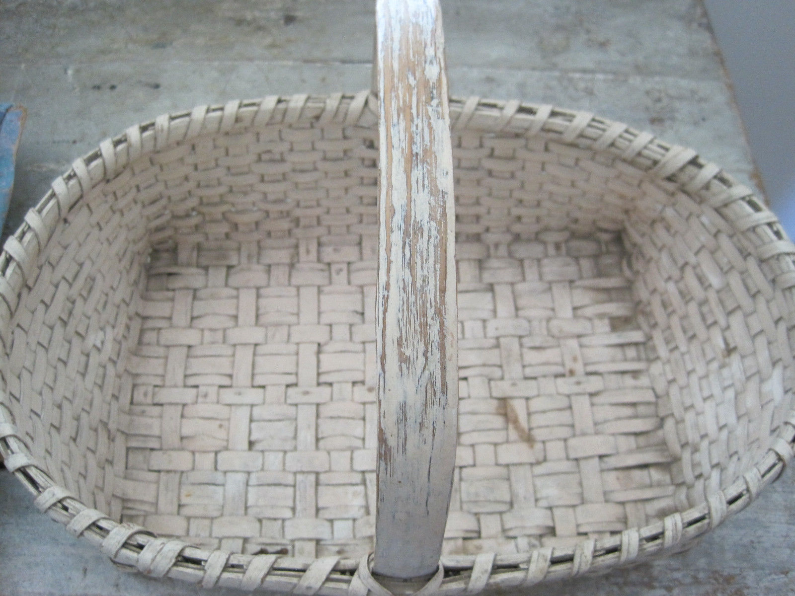 19th Century Old Cream Paint Heavy Basket with Three Wood Runners on the Bottom