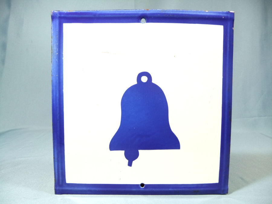 VINTAGE PORCELAIN ENAMEL-FIRE ALARM BELL FIREFIGHTING-METAL SIGN 1960's BIG SIZE