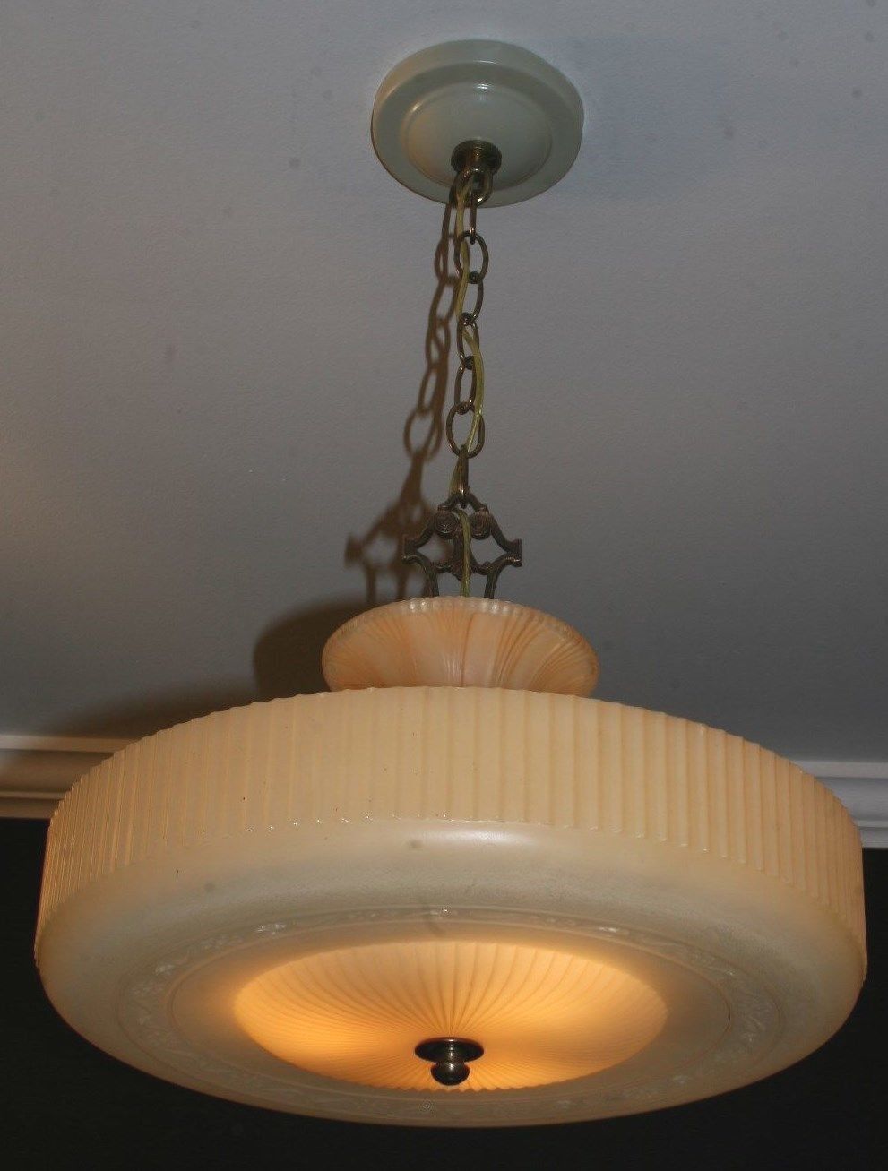 Antique caramel beige glass art deco light fixture ceiling chandelier 1940s