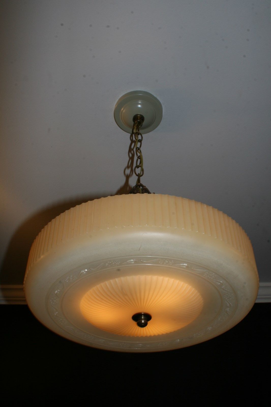 Antique caramel beige glass art deco light fixture ceiling chandelier 1940s