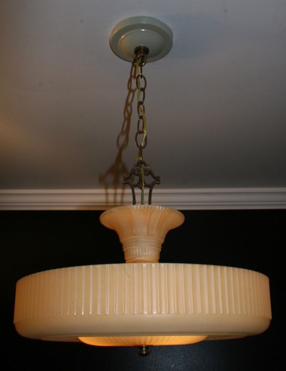 Antique caramel beige glass art deco light fixture ceiling chandelier 1940s