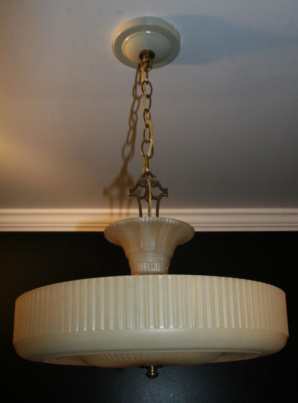 Antique caramel beige glass art deco light fixture ceiling chandelier 1940s