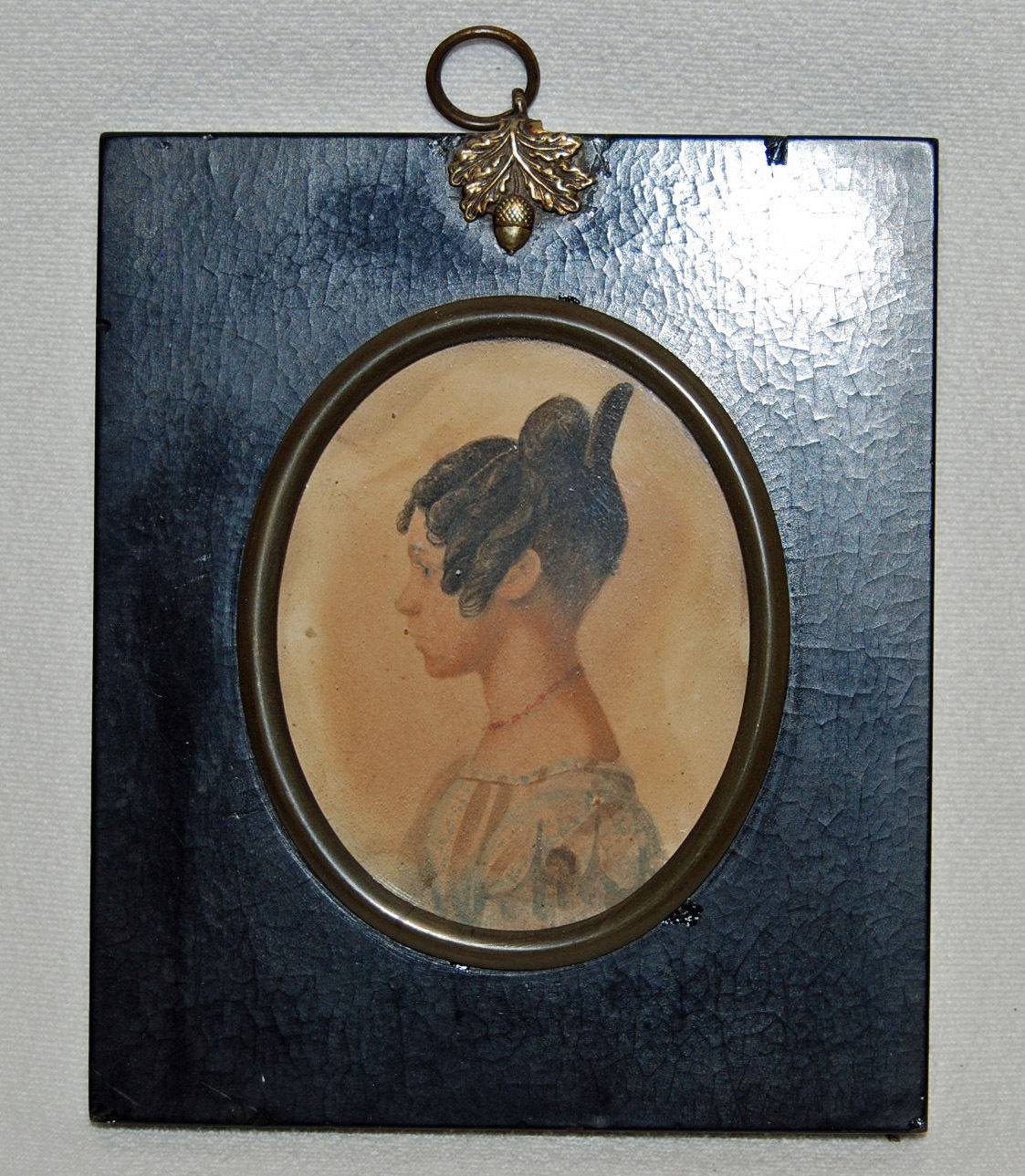 Antique 1800's Watercolor Silhouette Woman Girl Bust Miniature Portrait Folk Art