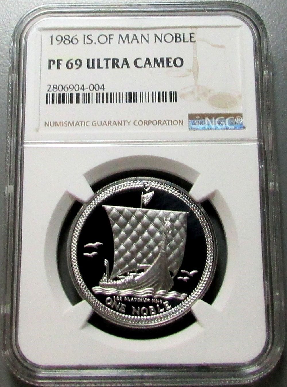 1986 PLATINUM ISLE OF MAN NOBLE NGC PROOF 69 UC VIKING SHIP ONLY 3,000 MINTED