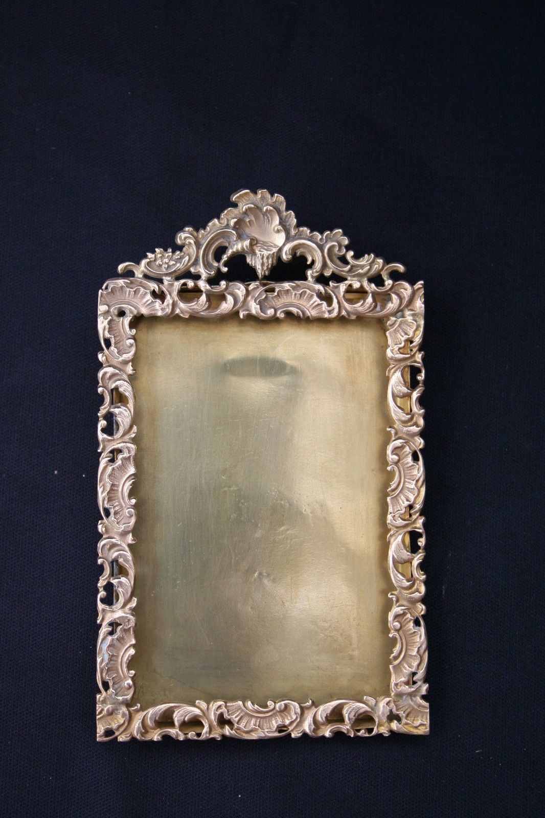 ANTIQUE FRENCH GILT BRONZE SMALL PHOTO FRAME BAROQUE STYLE STAND/HANGING XIXth C