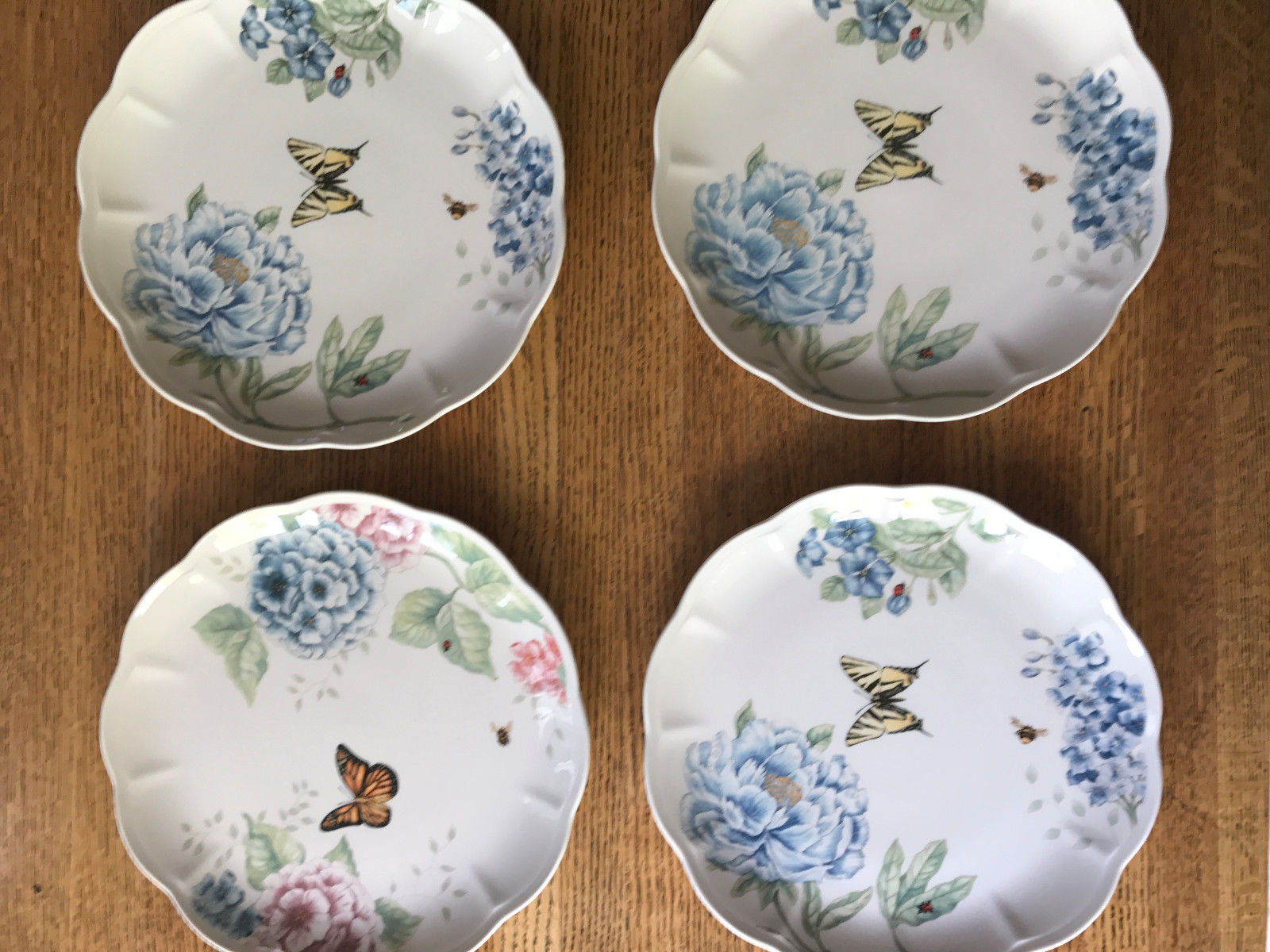 NEW SET 4 LENOX BUTTERFLY MEADOW PLATES (1 Hydrangea, 3 Blue)