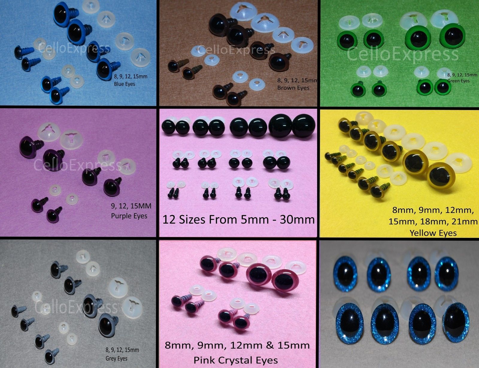 Various EYES with PLASTIC BACKS for Teddy Bear Making Soft Toy Doll Animal Craft