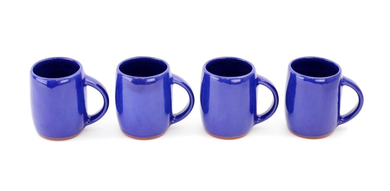 VINTAGE WELLFLEET POTTERY COBALT BLUE SET OF 4 MUGS CUPS RARE